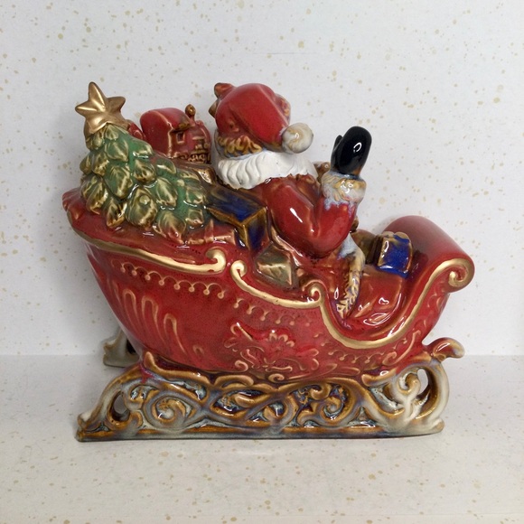 Burton & Burton Porcelain Santa, Sleigh Christmas Figurine for Holiday Home Deco - Picture 3 of 9
